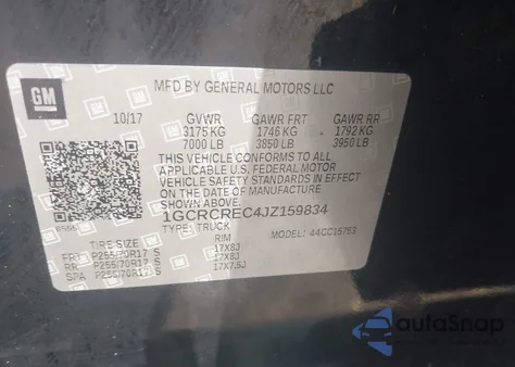 2018 Chevrolet Silverado 1500 1Lt z USA, uszkodzony, nr VIN 1GCRCREC4JZ159834